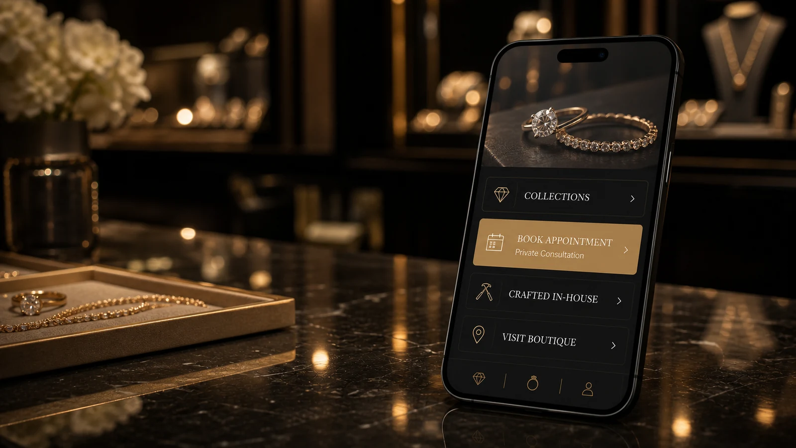 Mobile jeweler appointment website mockup