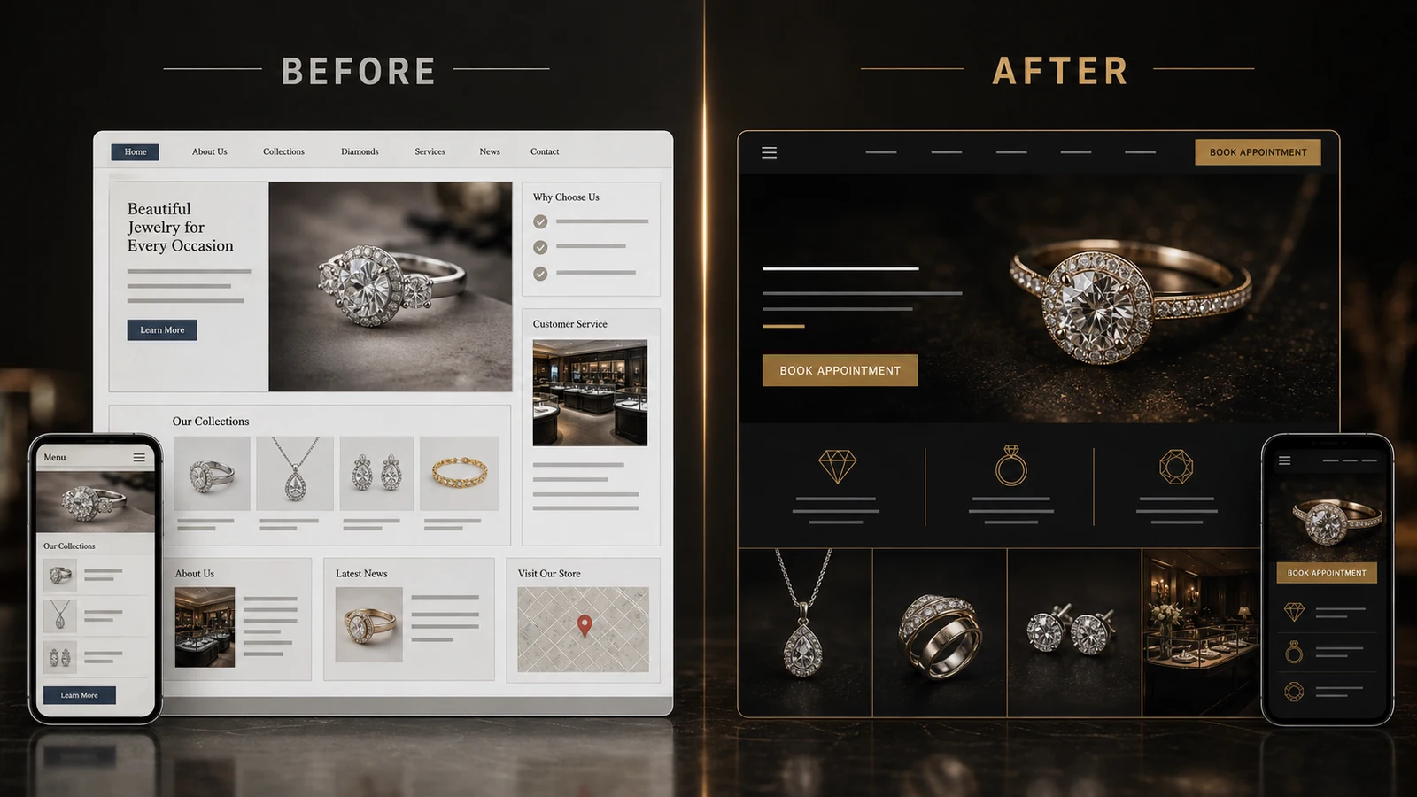 Before and after jeweler website redesign preview