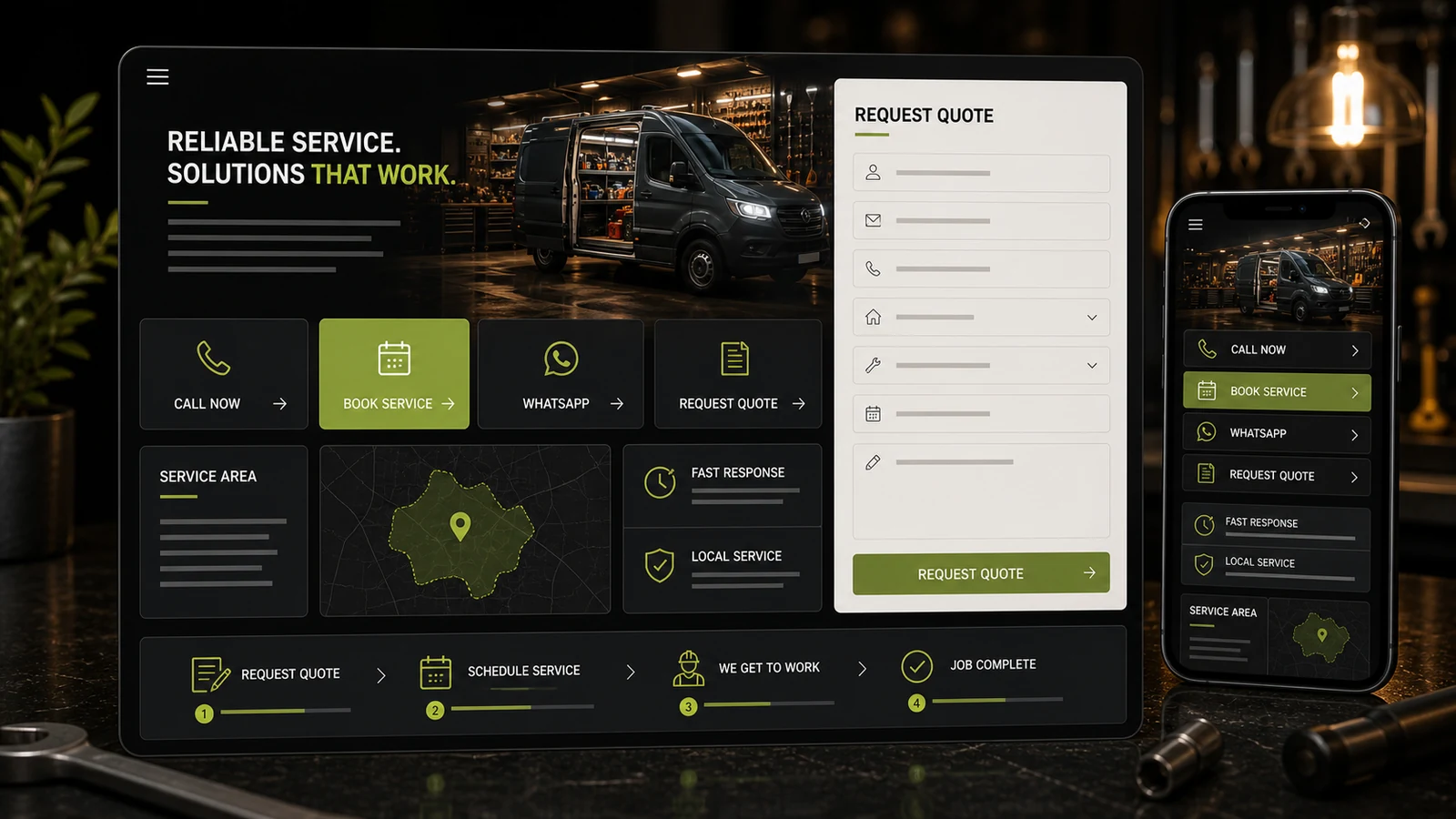 Premium local service website booking and quote request flow