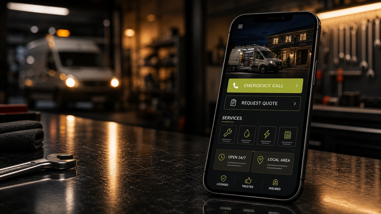 Mobile local service quote request website mockup