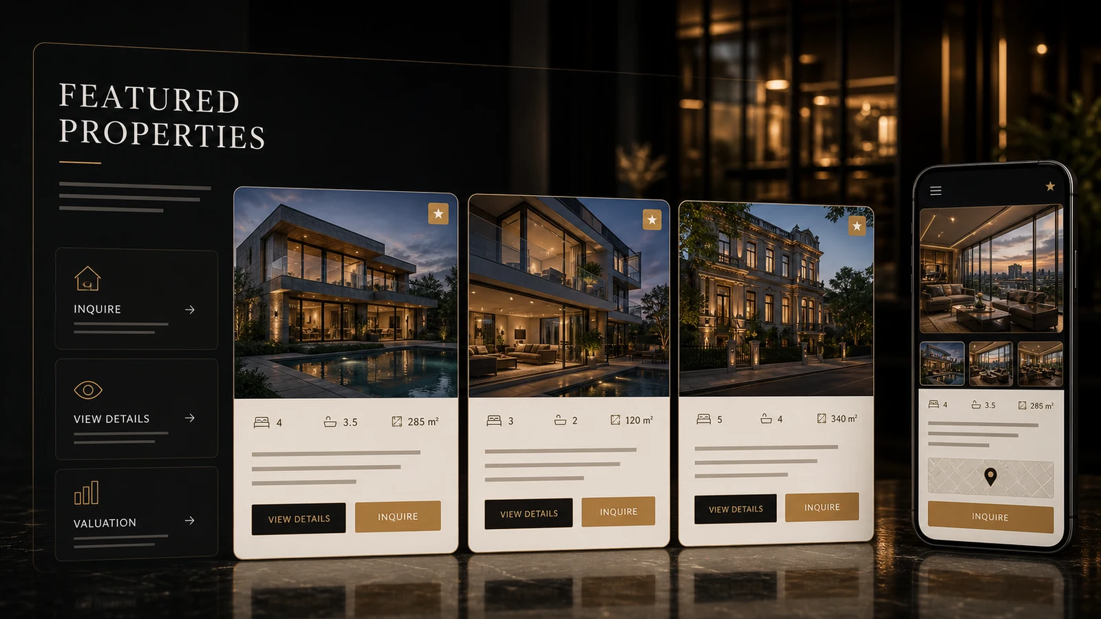 Premium real estate featured property listing website detail