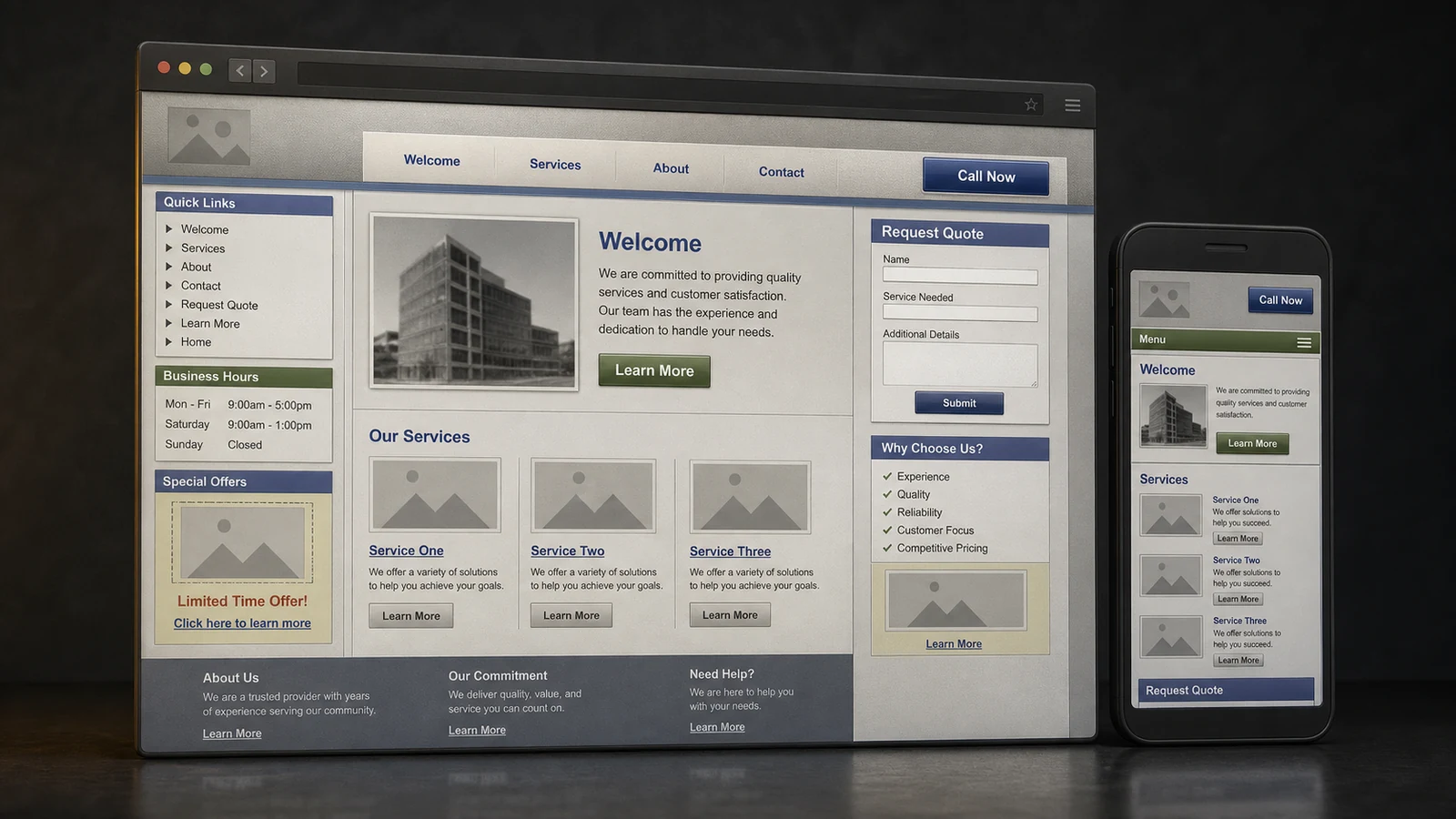 Outdated website before redesign preview